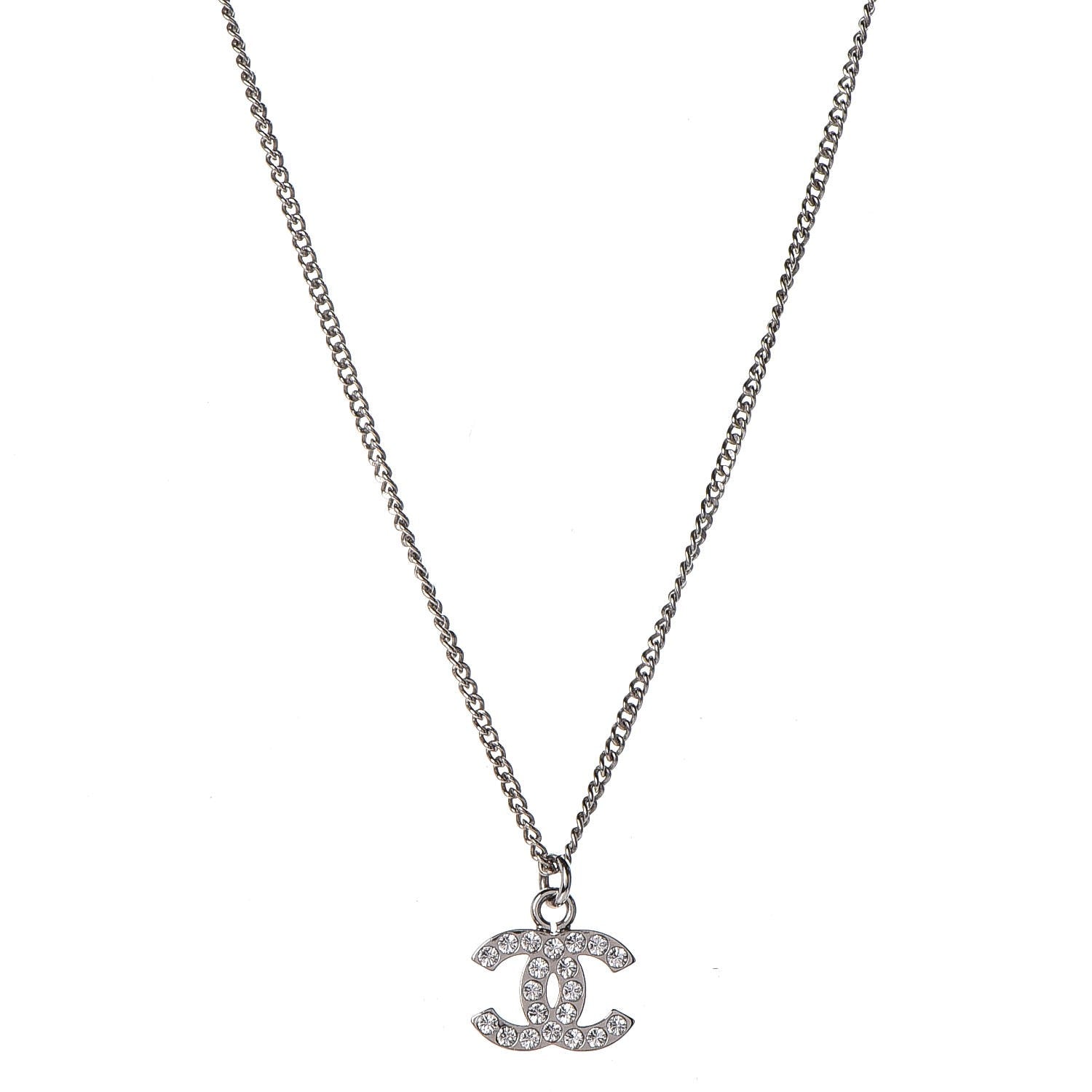 Chanel Crystal Timeless CC Necklace Silver 1 of 5