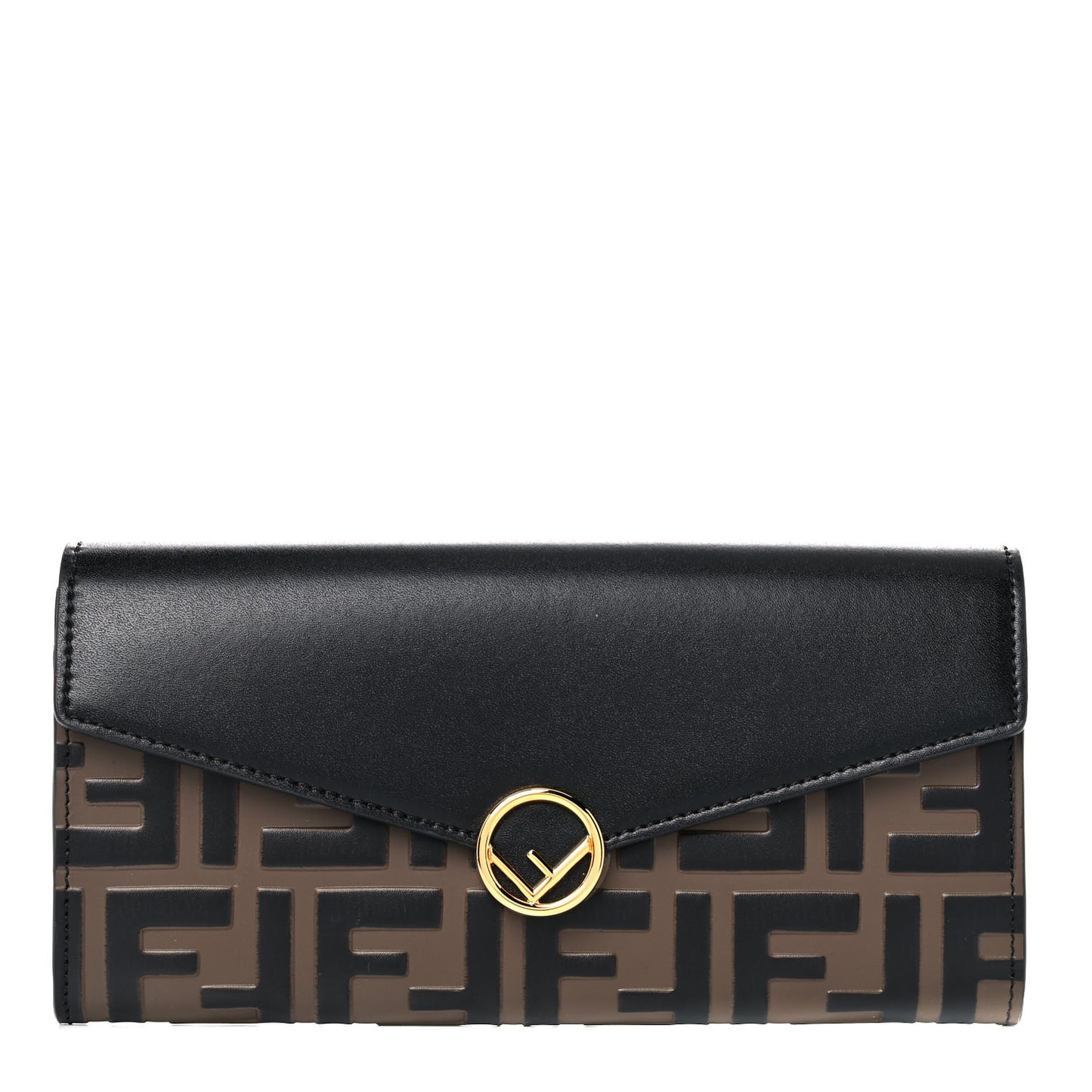 Vitello Liberty F is Fendi Bi-Color FF 1974 Embossed Continental Envelope Wallet Maya Black