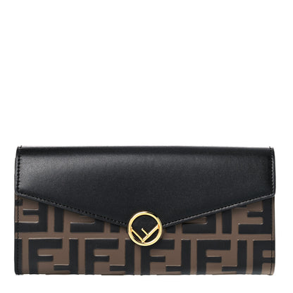 Fendi Vitello Liberty F is Fendi Bi-Color FF 1974 Embossed Continental Envelope Wallet Maya Black 1 of 9