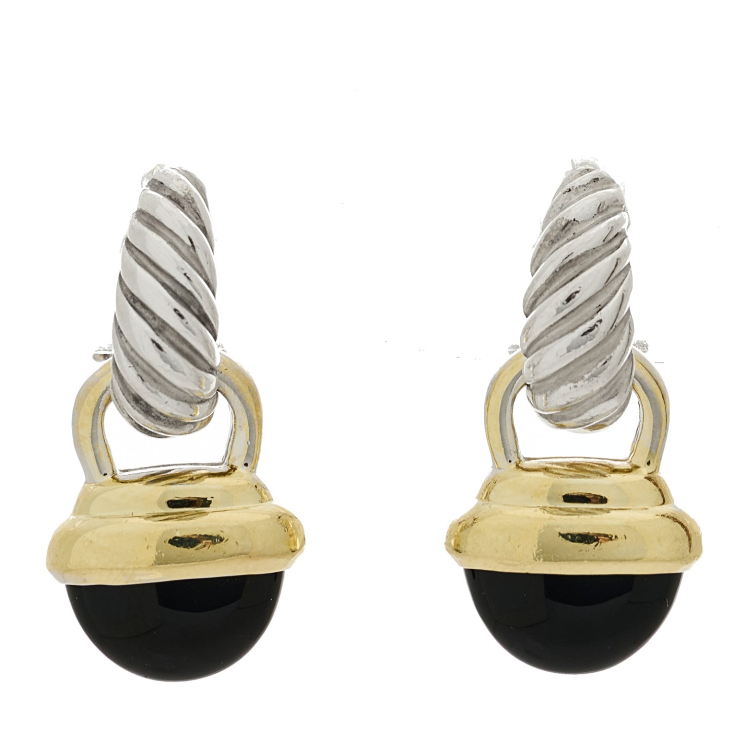 Sterling Silver 14K Yellow Gold Black Onyx Drop Earrings