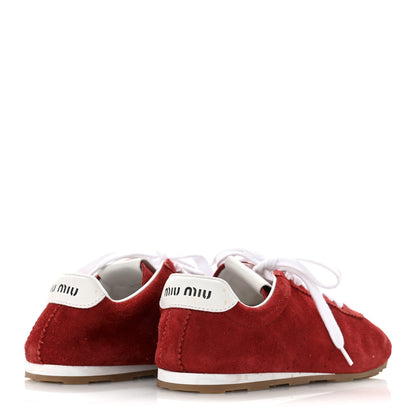 Miu Miu Camoscio Womens Plume Sneakers 40 Red 5 of 9