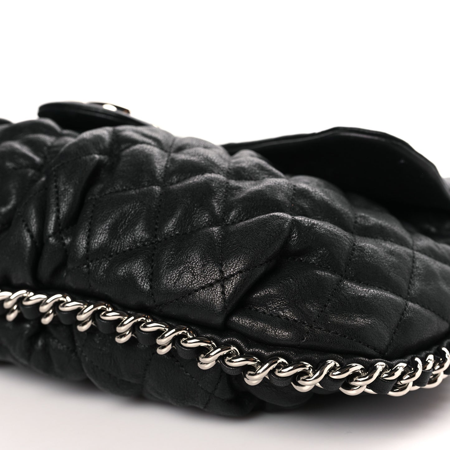 Washed Lambskin Quilted Large Chain Around Messenger Black