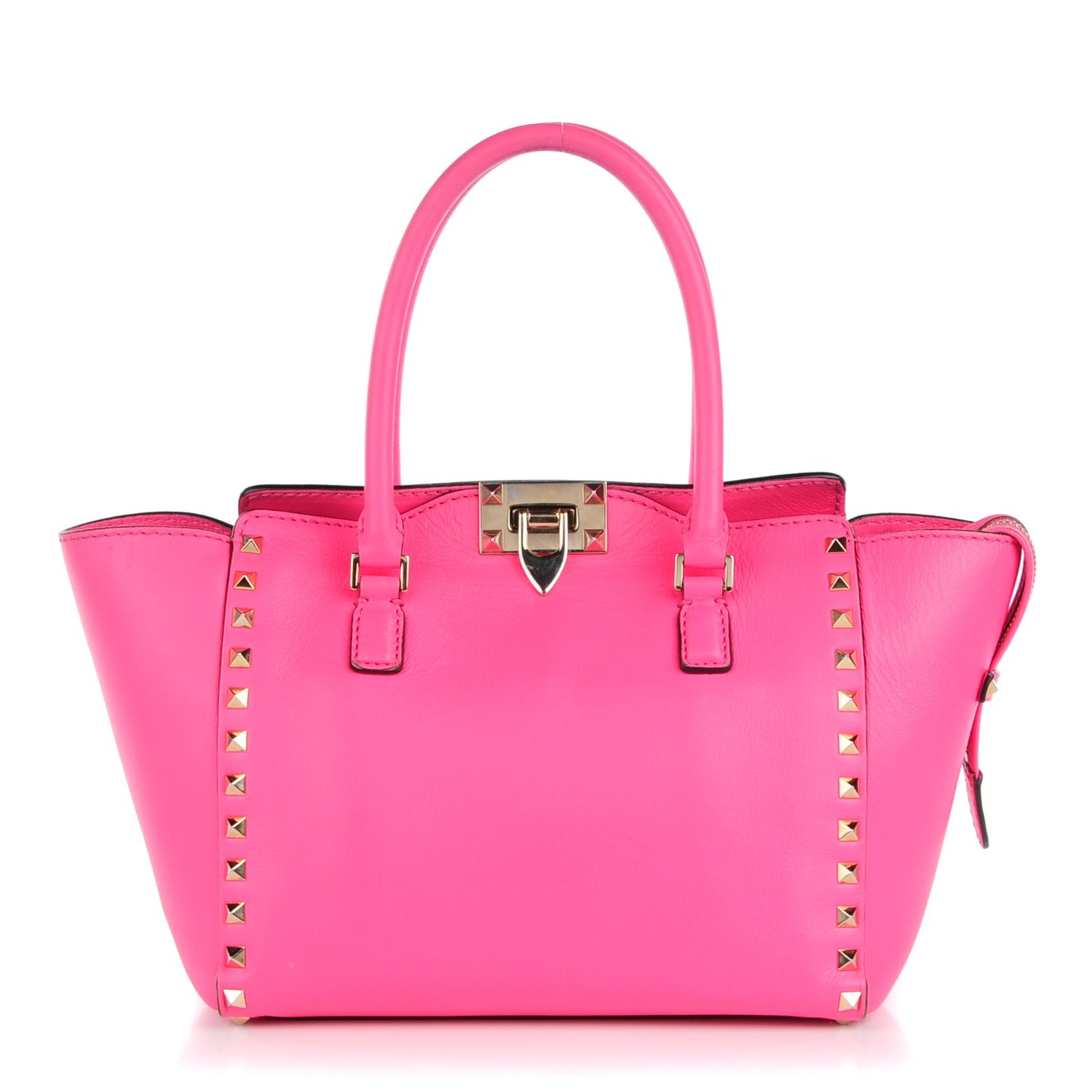 Vitello Small Rockstud Double Handle Tote Fuxia Fluo