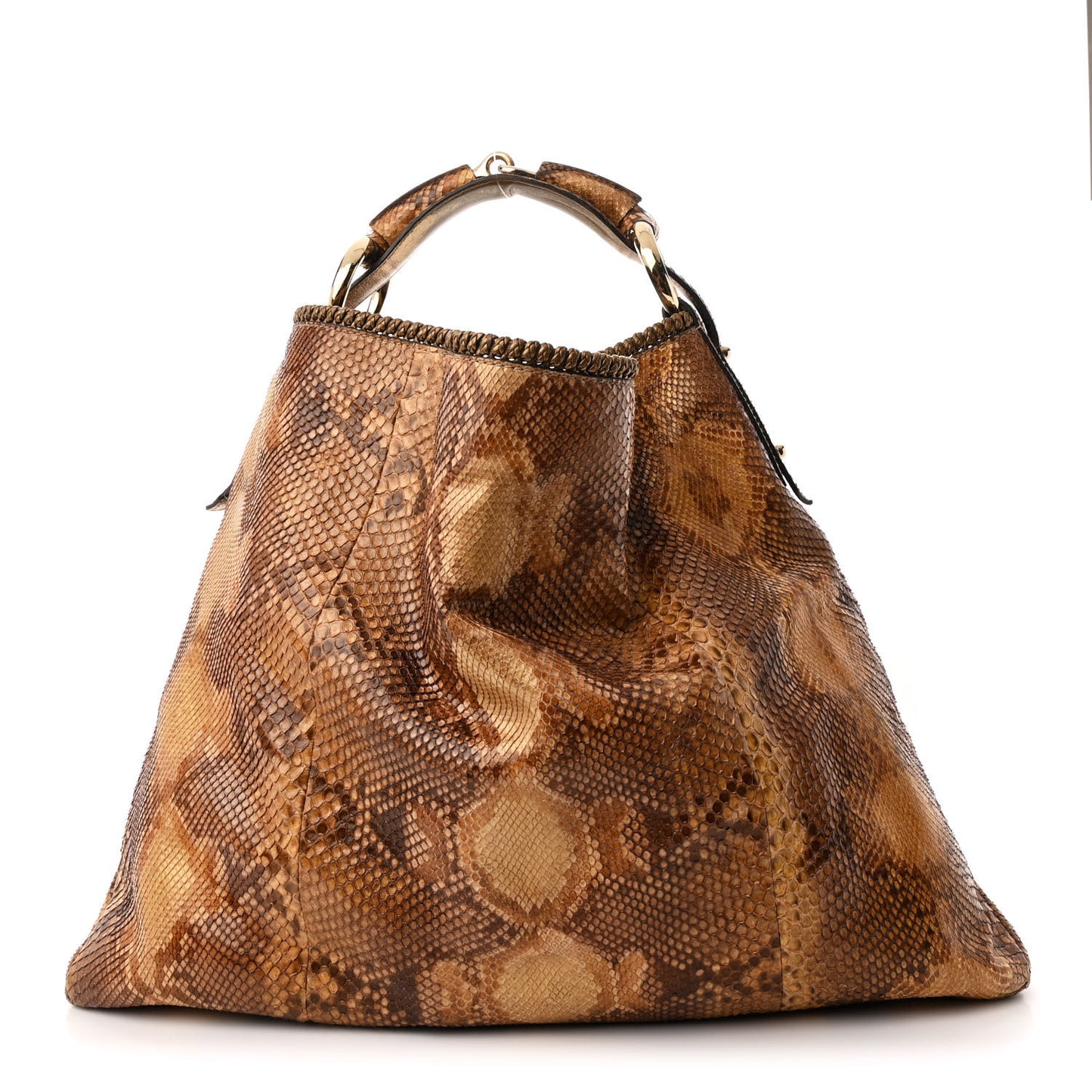 Snakeskin Large Horsebit Chain Hobo Gold