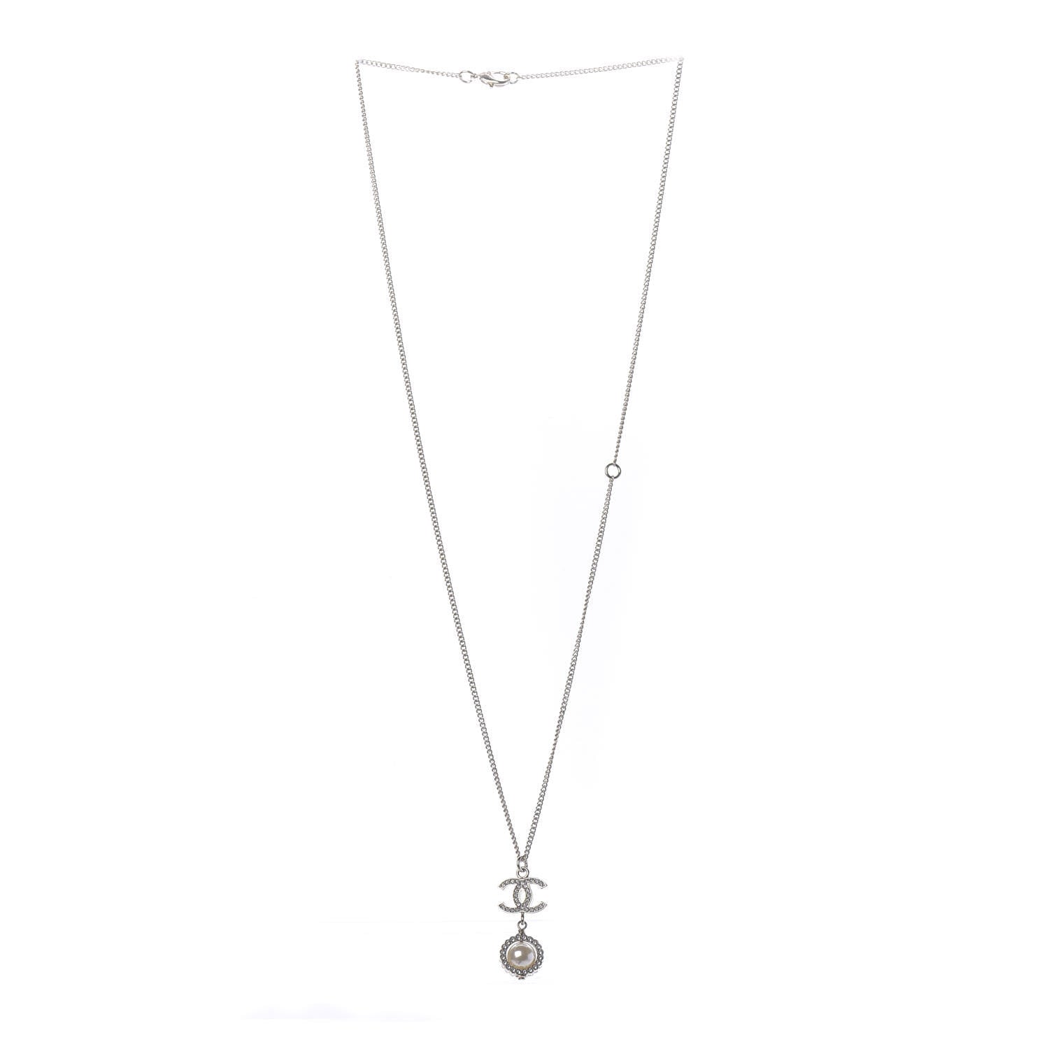 Chanel Crystal CC Pearl Drop Necklace Gold 3 of 6