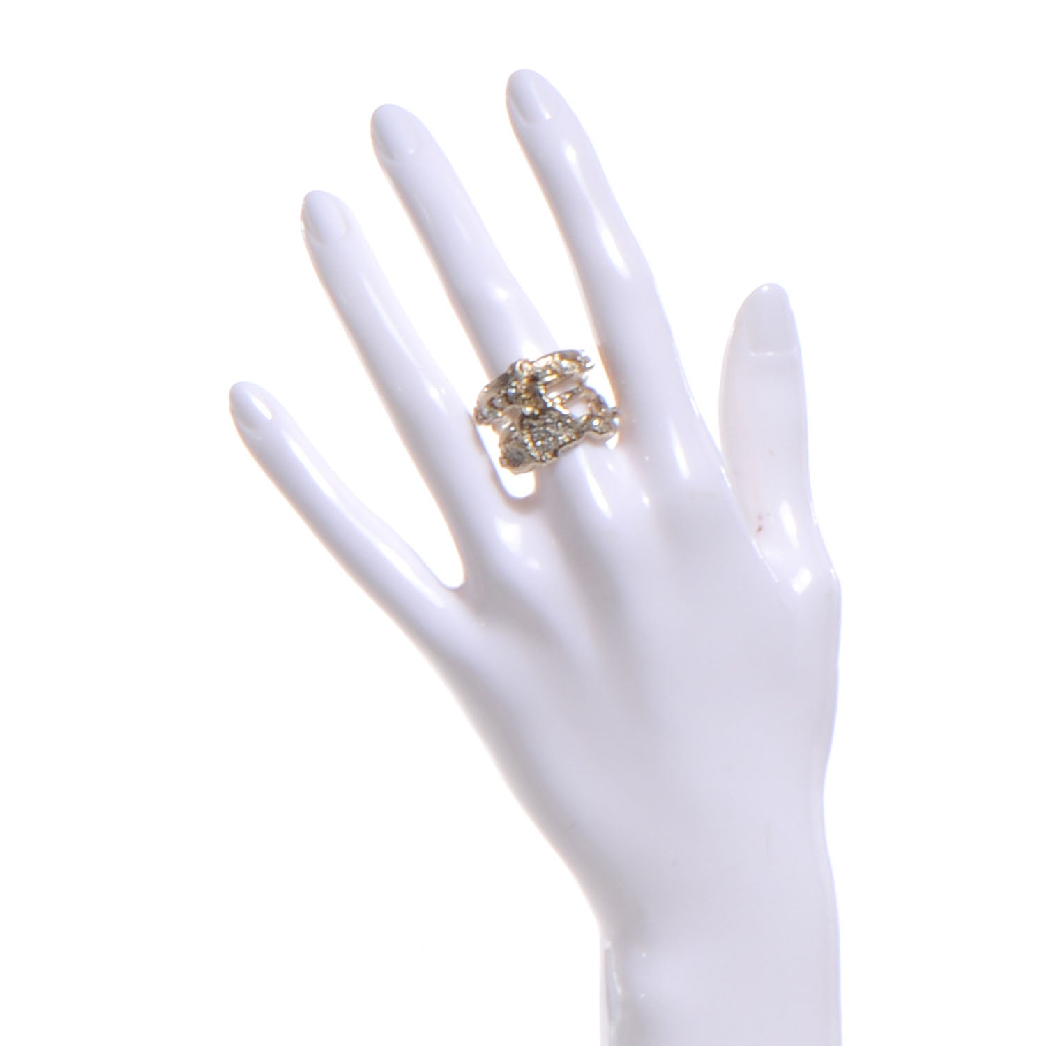 Chanel Crystal CC Logo Ring Light Gold 6 2 of 5