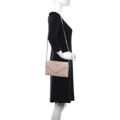 Saint Laurent Grain De Poudre Matelasse Chevron Monogram Chain Wallet Pink and White 2 of 10