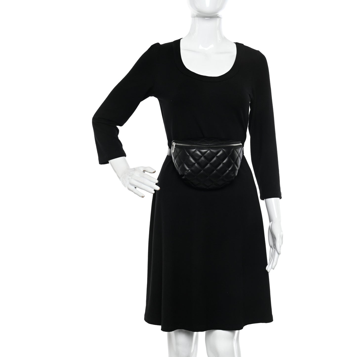 Calfskin Quilted Waist Belt Bag Black