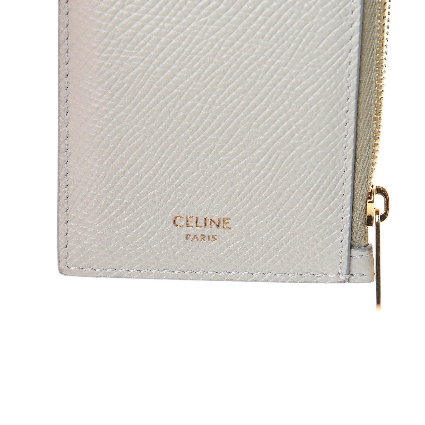 Grained Calfskin Zipped Card Holder Vert D’eau