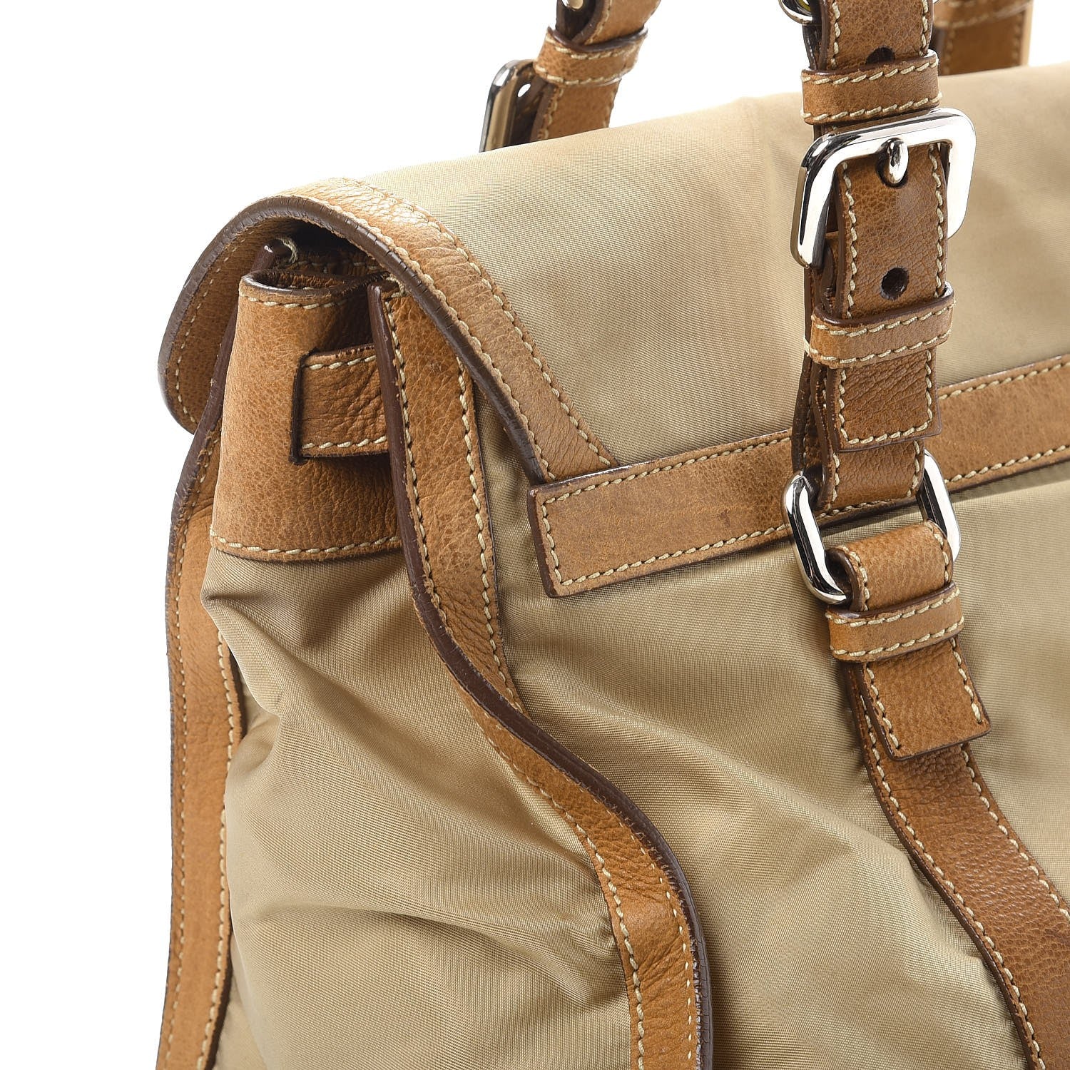 Prada Tessuto Nylon Calfskin Pushlock Satchel Brown 19 of 30