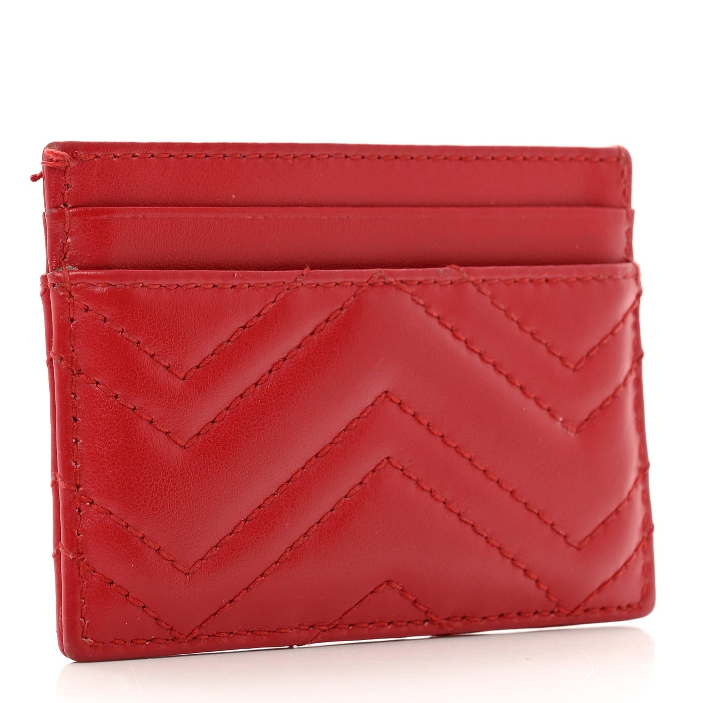 Calfskin Matelasse GG Marmont Card Holder Hibiscus Red