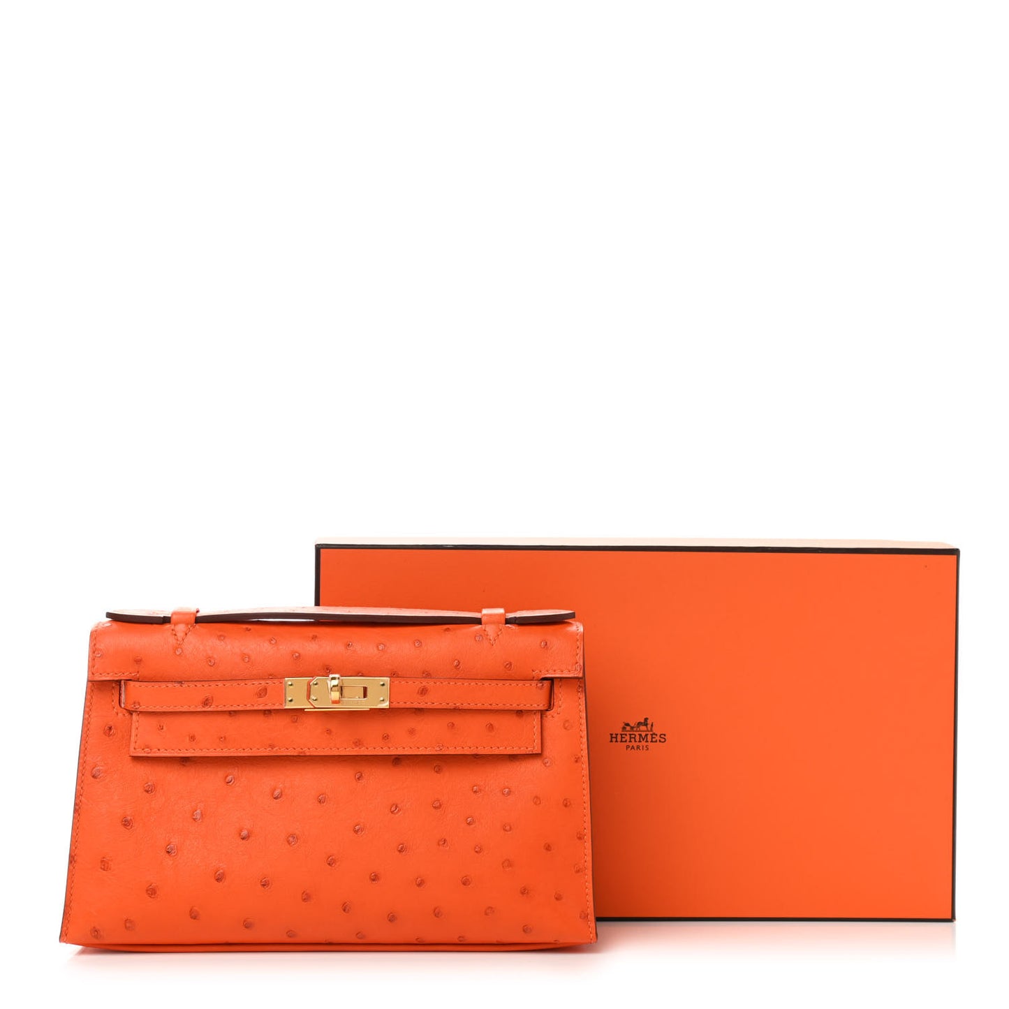 Ostrich Kelly Pochette Tangerine