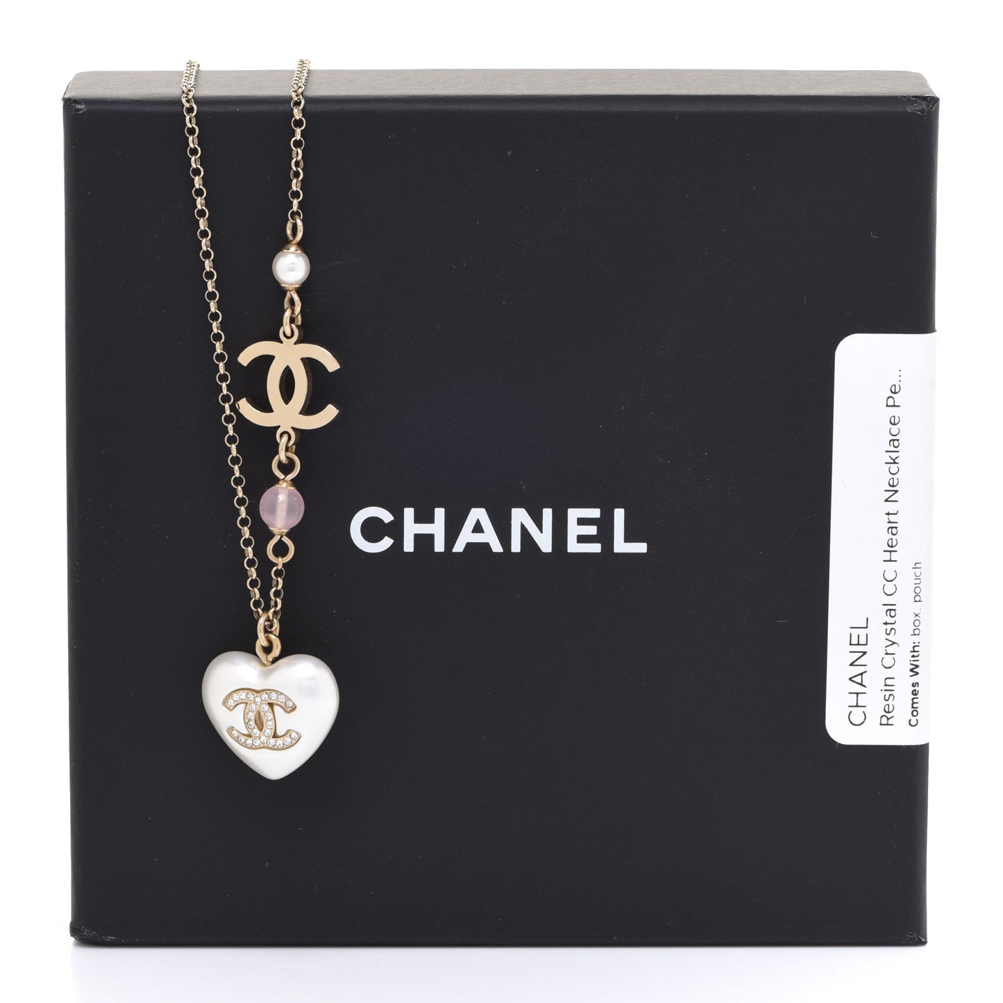 Resin Crystal CC Heart Necklace Pearly White Gold
