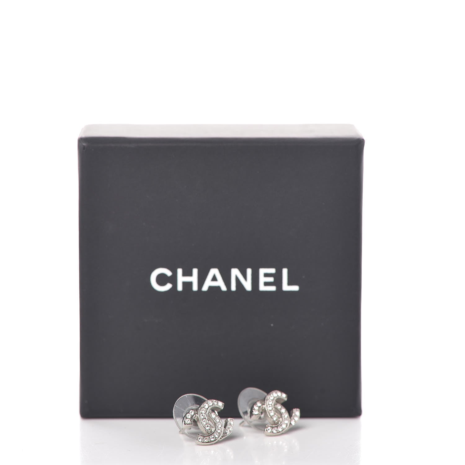 Chanel Crystal Mini Timeless CC Earrings Silver 5 of 5