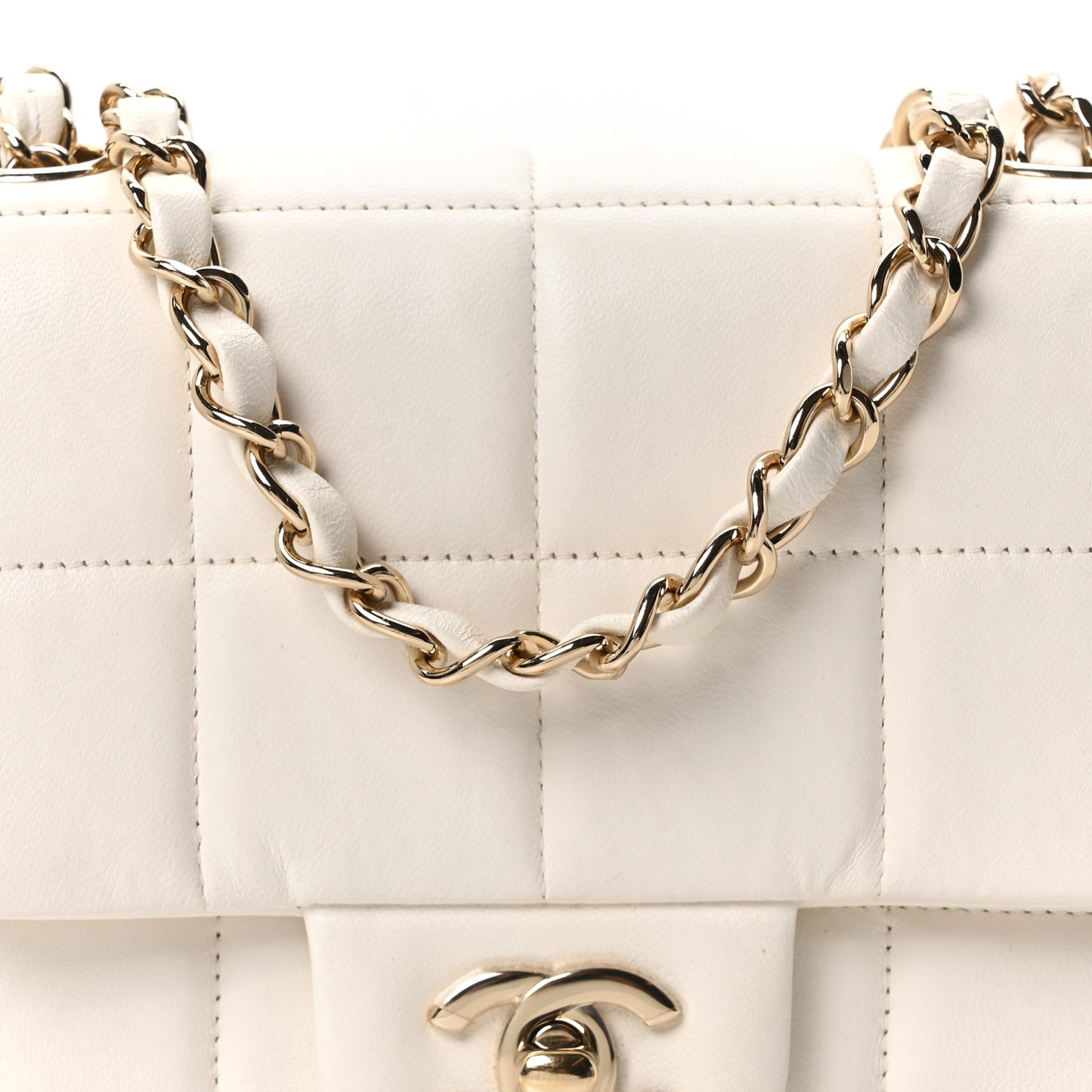 Lambskin Resin Crystal Square Quilted Monacoco Mini Square Flap White
