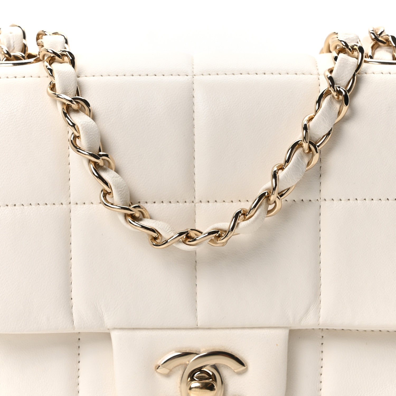 Chanel Lambskin Resin Crystal Square Quilted Monacoco Mini Square Flap White 8 of 11