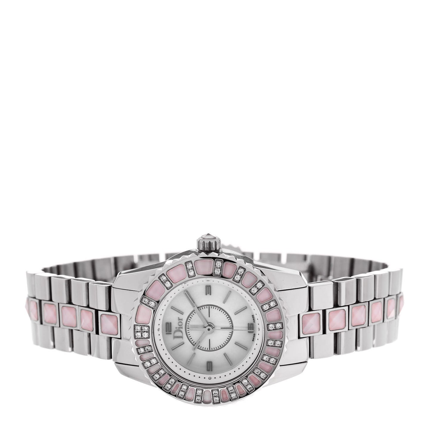 Stainless Steel Diamond Sapphire Pink Mother of Pearl 29mm Christal Quartz Watch