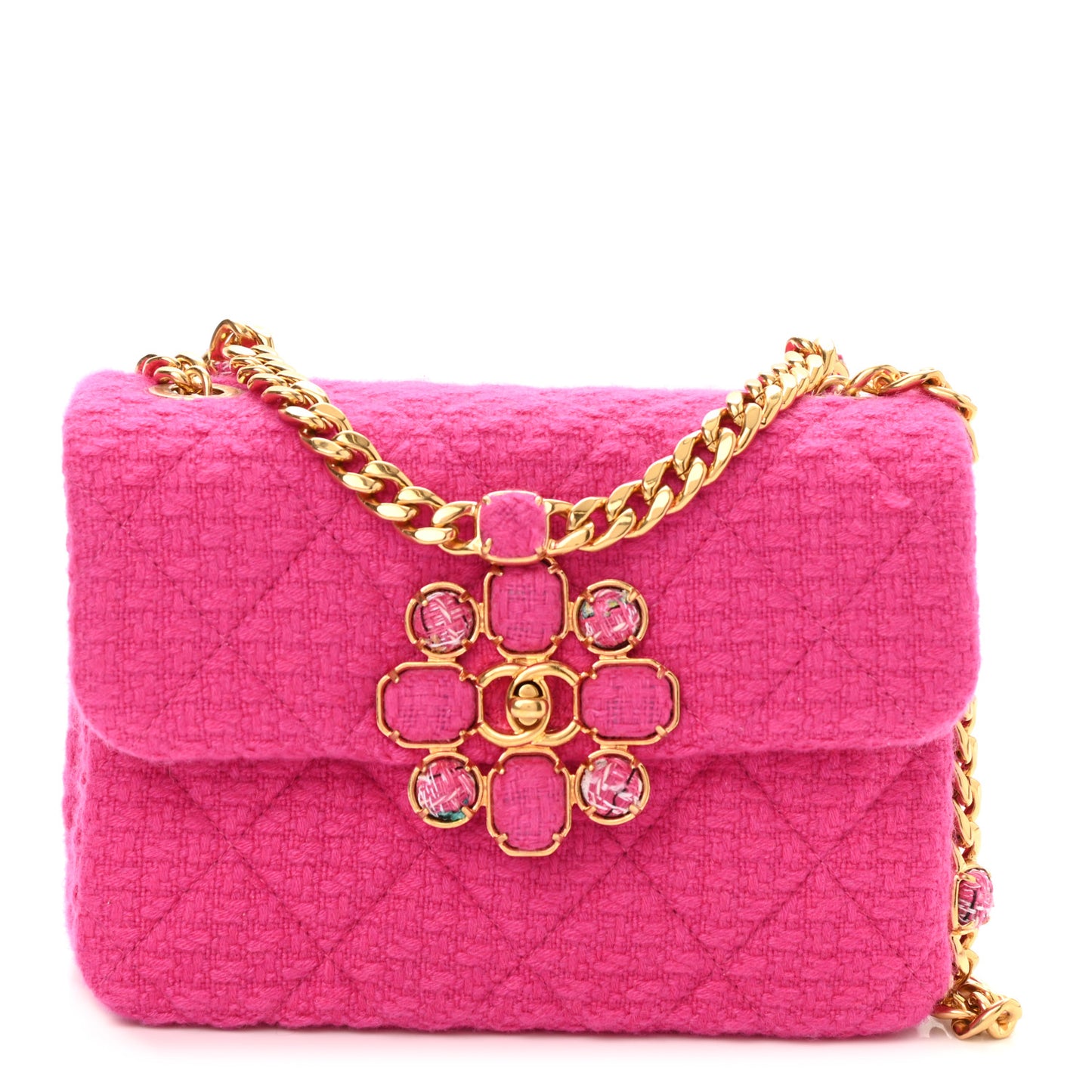 Cashmere Tweed Quilted Mini Bijoux Flap Fuchsia