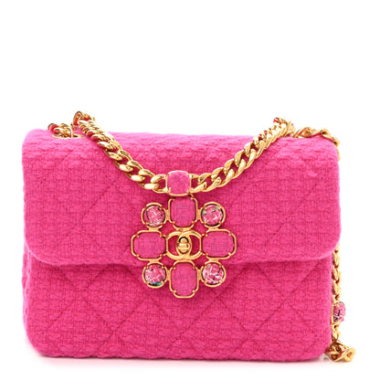 Chanel Cashmere Tweed Quilted Mini Bijoux Flap Fuchsia 1 of 12