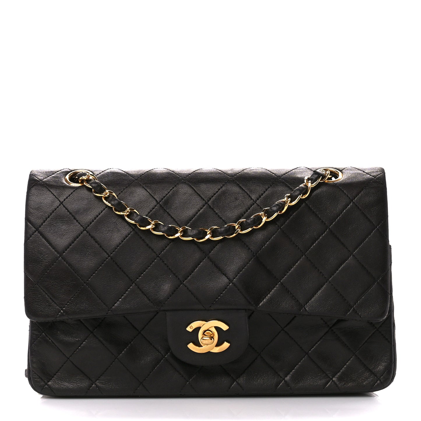Lambskin Quilted Medium Double Flap Black