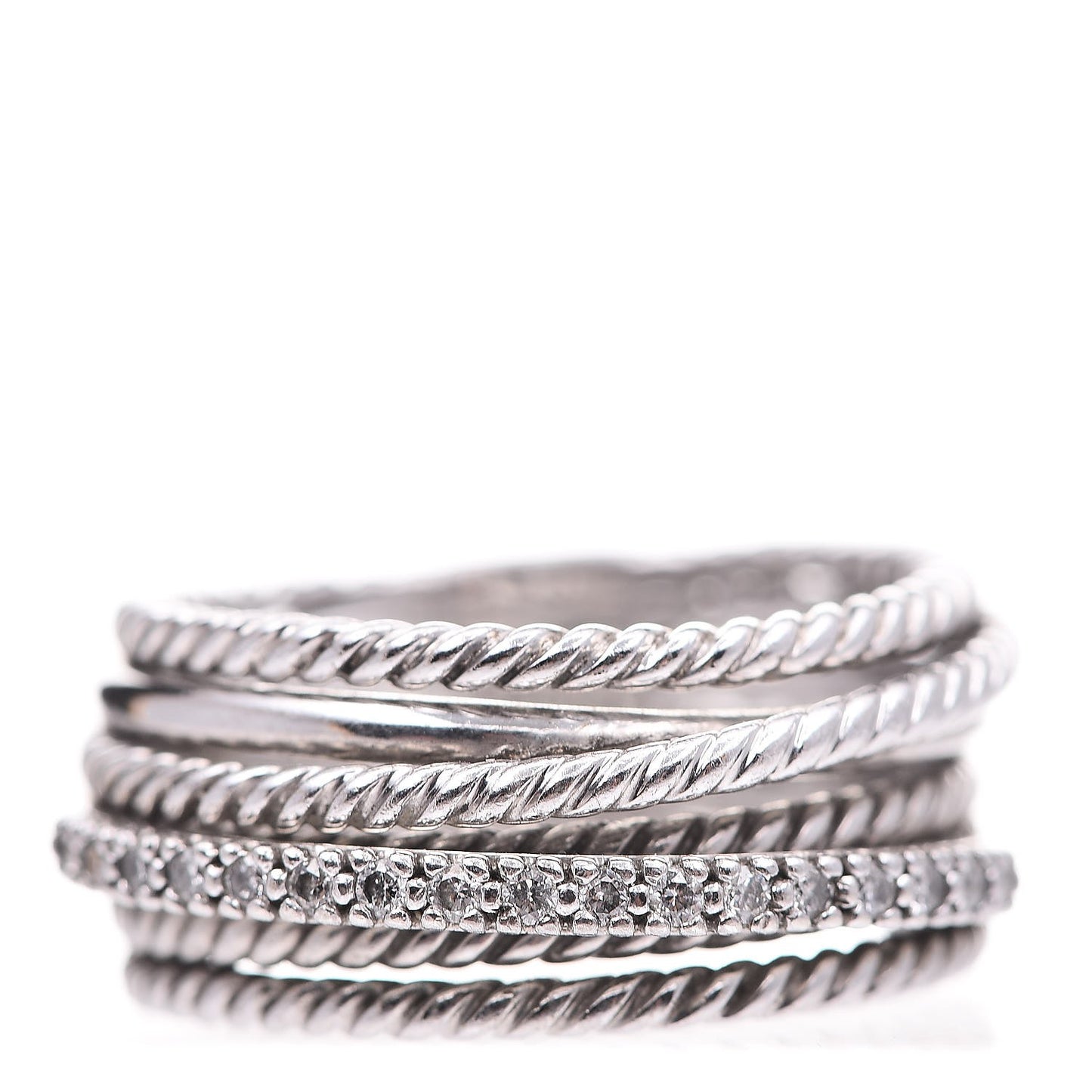 Sterling Silver Diamond 11mm Wide Crossover Cable Ring 57 8