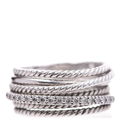 David Yurman Sterling Silver Diamond 11mm Wide Crossover Cable Ring 57 8 1 of 5