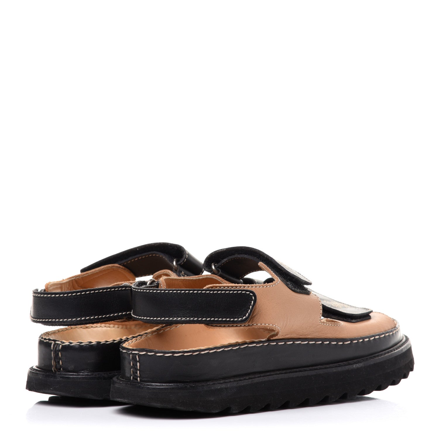 Chanel Lambskin Velcro Dad Sandals 37.5 Black Beige 4 of 12