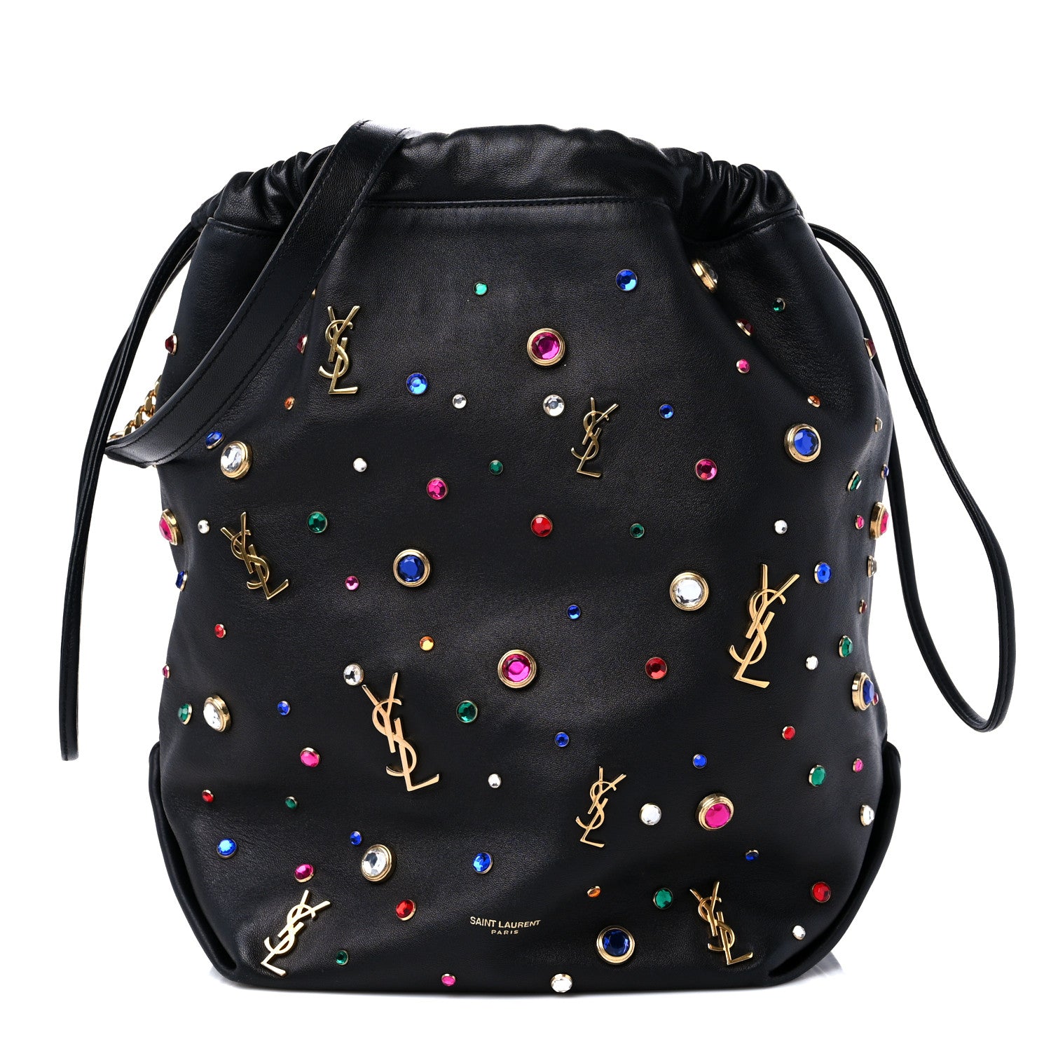 Saint Laurent Lambskin Charm Studded Teddy Drawstring Bag Black 1 of 9
