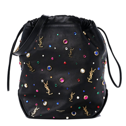 Saint Laurent Lambskin Charm Studded Teddy Drawstring Bag Black 1 of 9