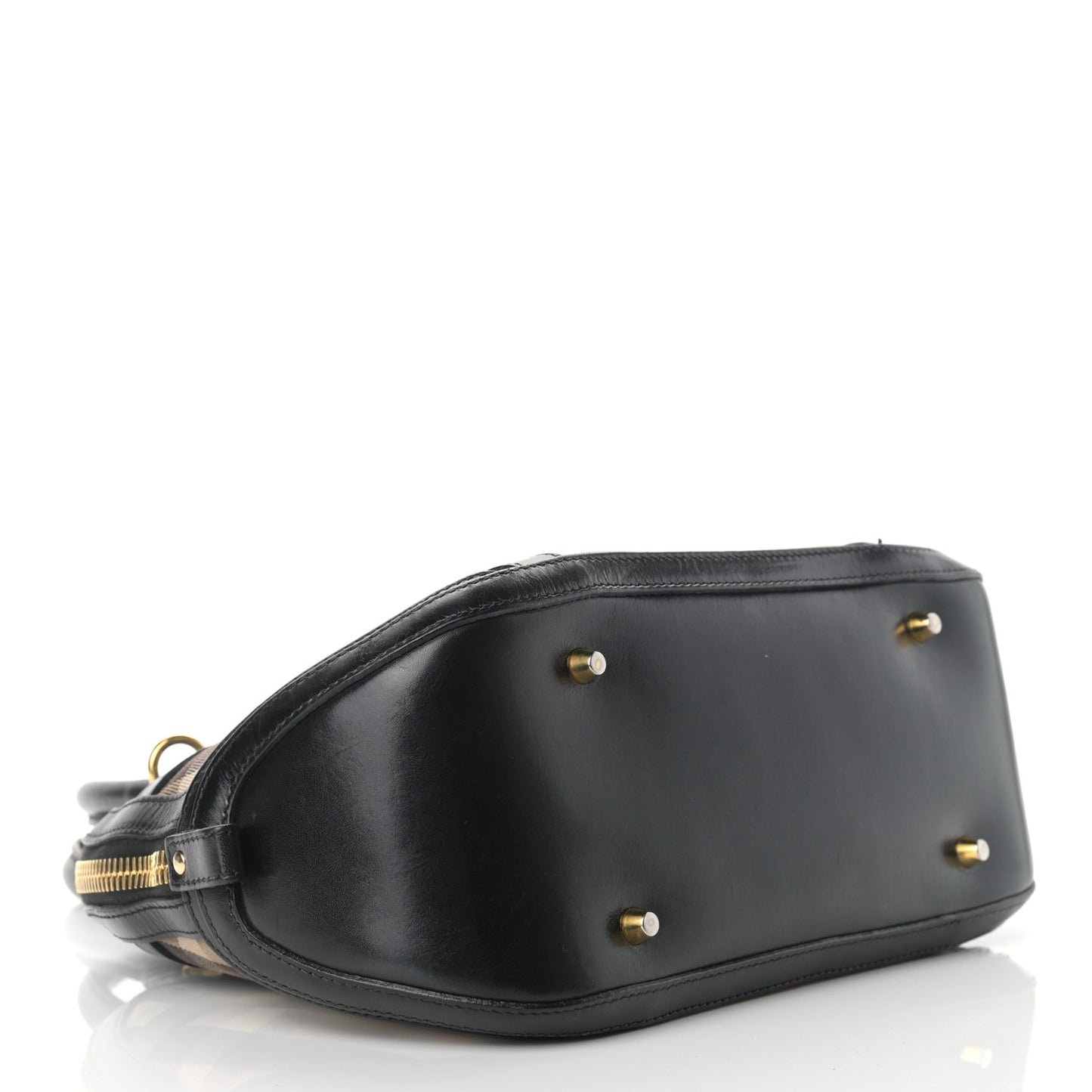 Bridle Calfskin House Check Small Orchard Bowling Bag Black