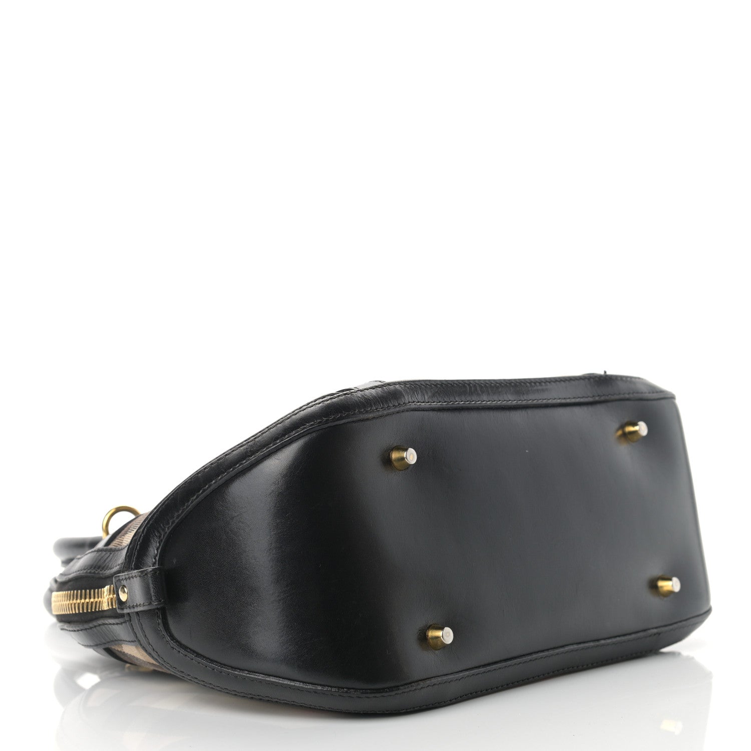Burberry Bridle Calfskin House Check Small Orchard Bowling Bag Black 4 of 11