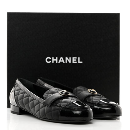 Chanel Lambskin Quilted Patent Calfskin Cap Toe CC Loafers 40 Black 9 of 9