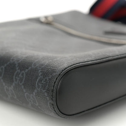 Gucci GG Supreme Monogram Appia Calfskin Web Flat Messenger Bag Black Grey 10 of 12