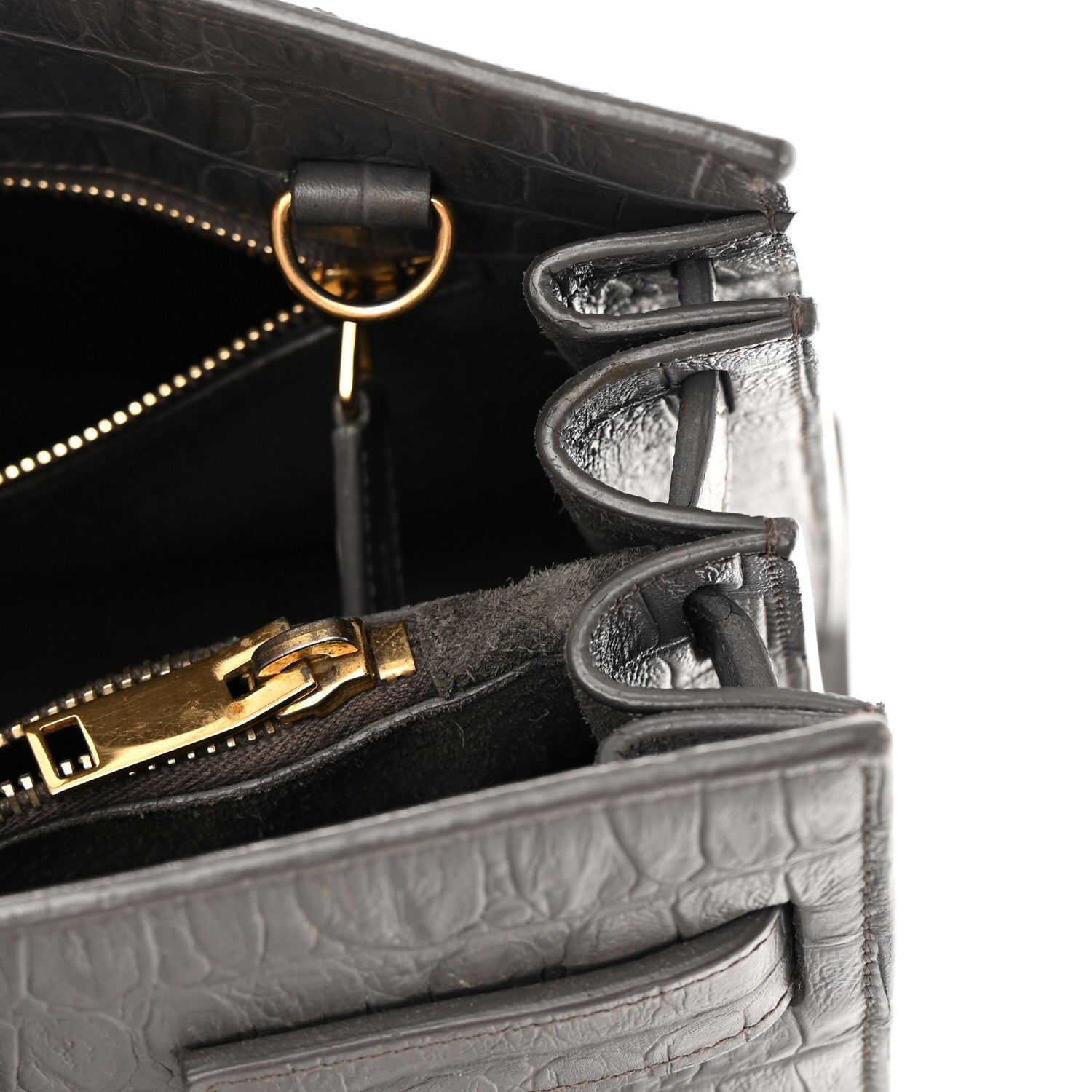 Saint Laurent Calfskin Crocodile Embossed Small Sac De Jour Fog 12 of 23