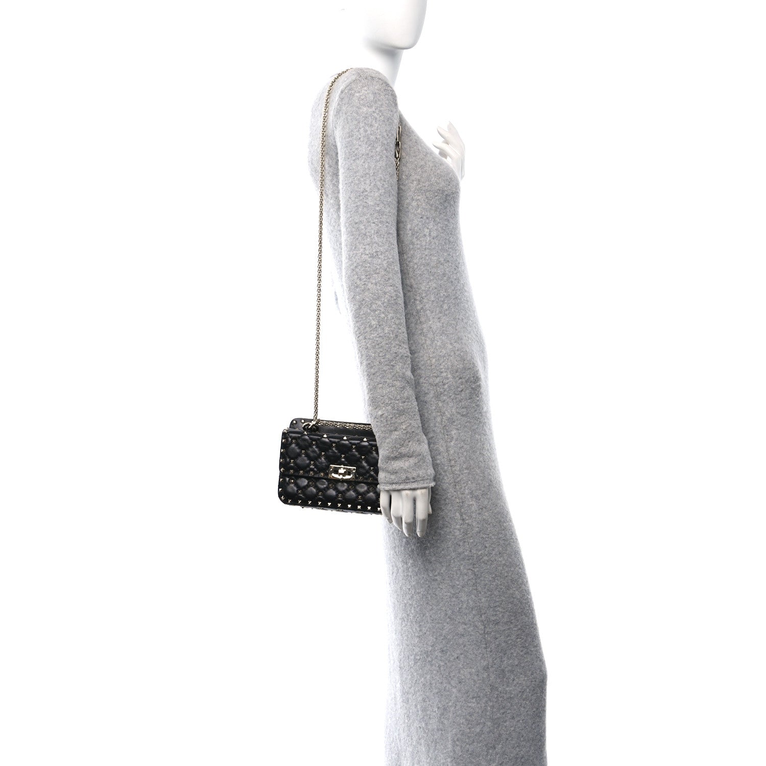 Valentino Garavani Craquele Nappa Small Rockstud Spike Shoulder Bag Black 2 of 9