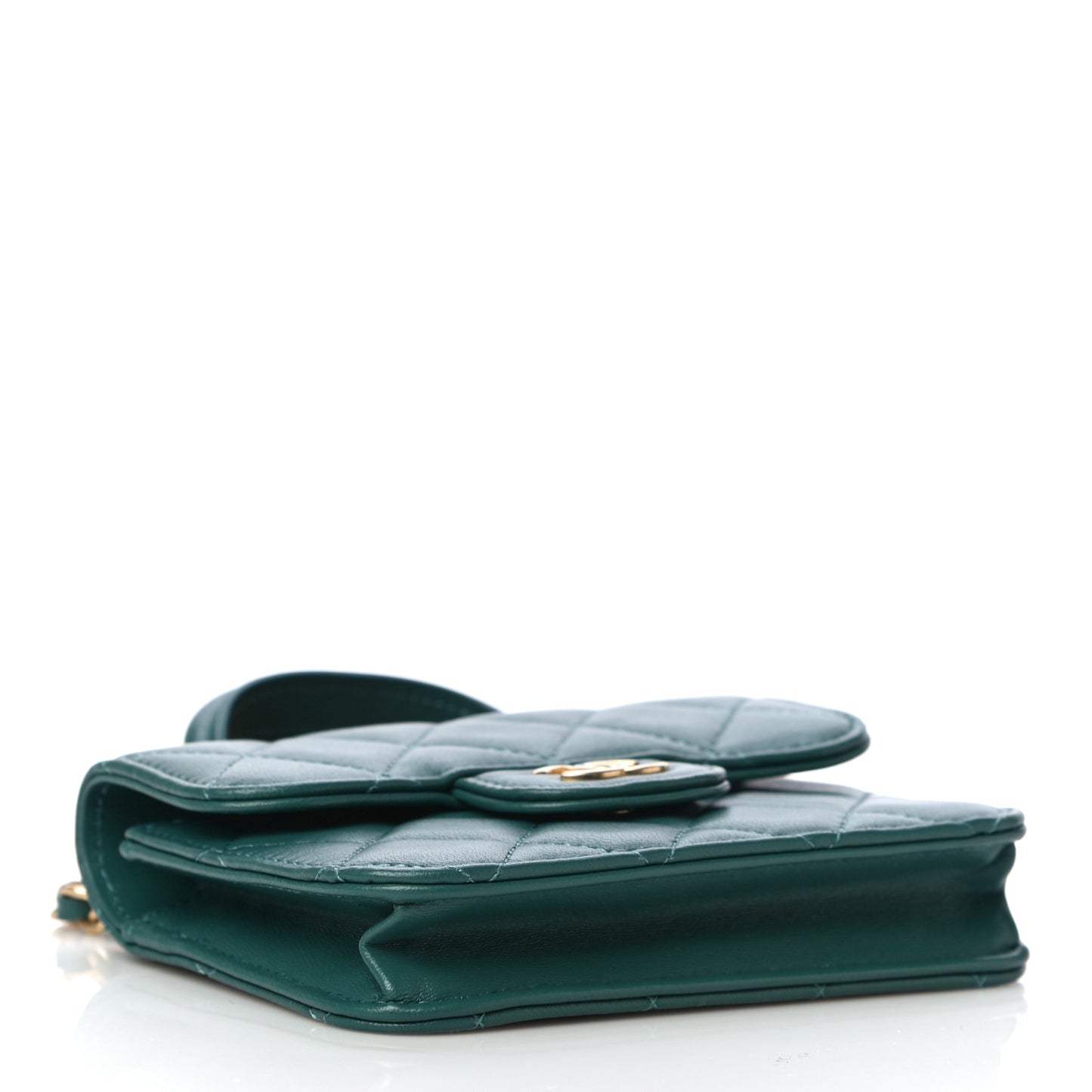 Lambskin Quilted Top Handle Flap Coin Purse With Chain Green