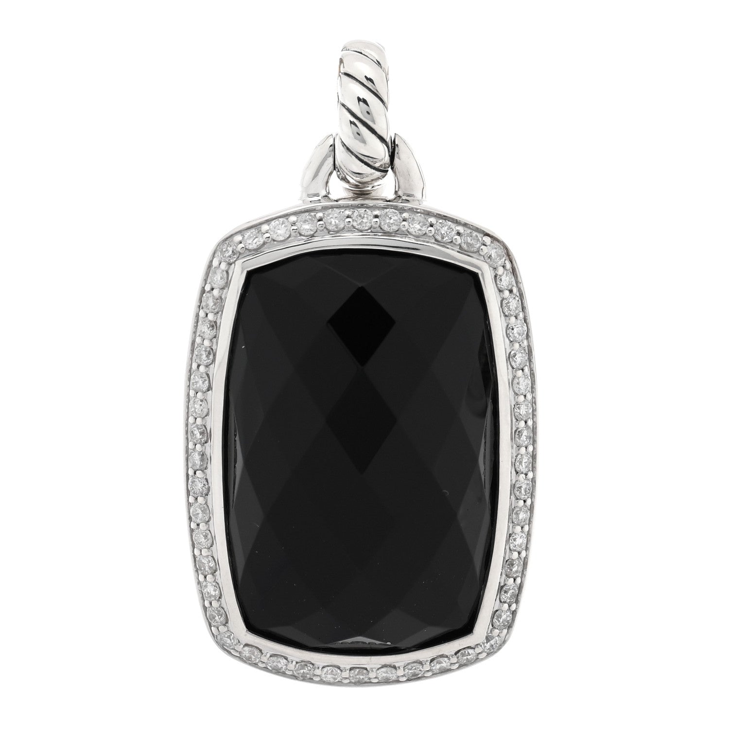 David Yurman Sterling Silver Diamond Black Onyx 22mm Albion Enhancer Pendant 1 of 3