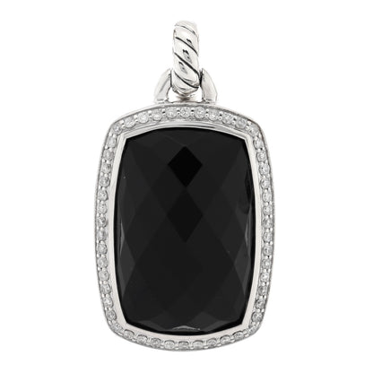 David Yurman Sterling Silver Diamond Black Onyx 22mm Albion Enhancer Pendant 1 of 3