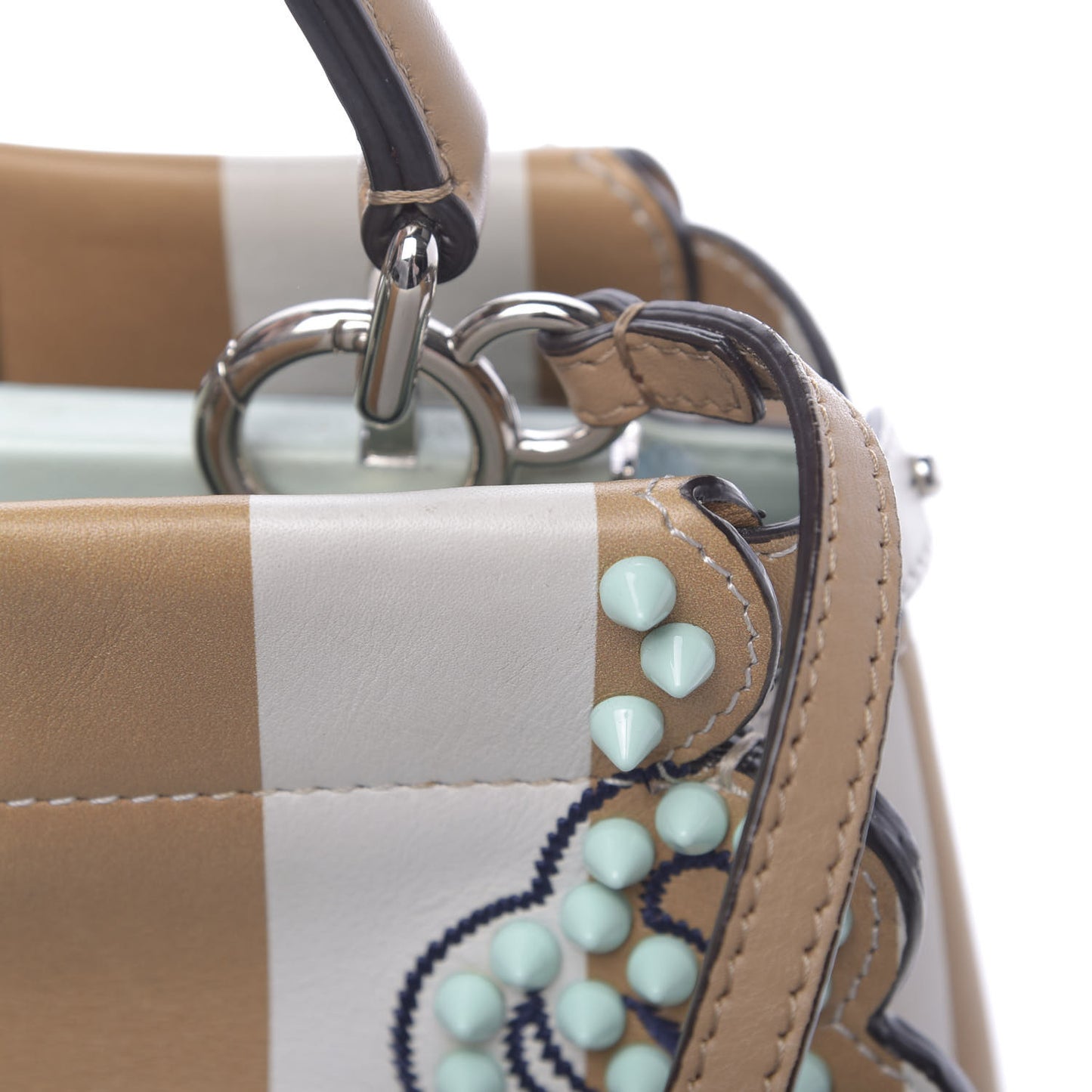 Vitello Shiny Nappa Pequin Flowers and Bows Scalloped Studded Mini Peekaboo Iconic Satchel Cuoio White Multicolor