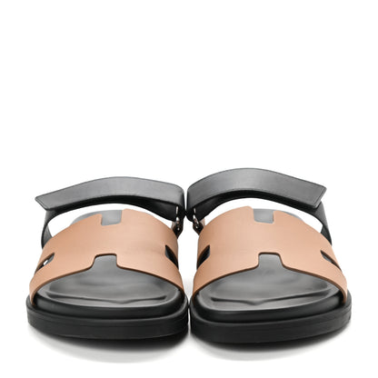 Hermes Calfskin Mens Chypre Sandals 40 Naturel Safari Black 2 of 8