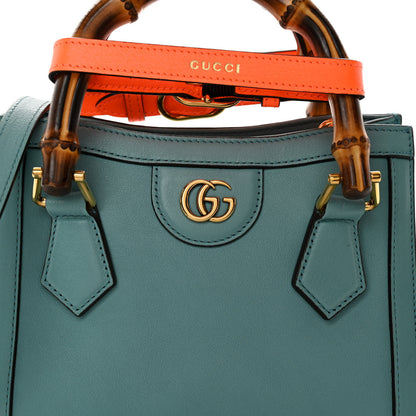 Gucci Wonka Grain Calfskin Mini Diana Tote Bag Dusty Azure Orange Fluo 8 of 10
