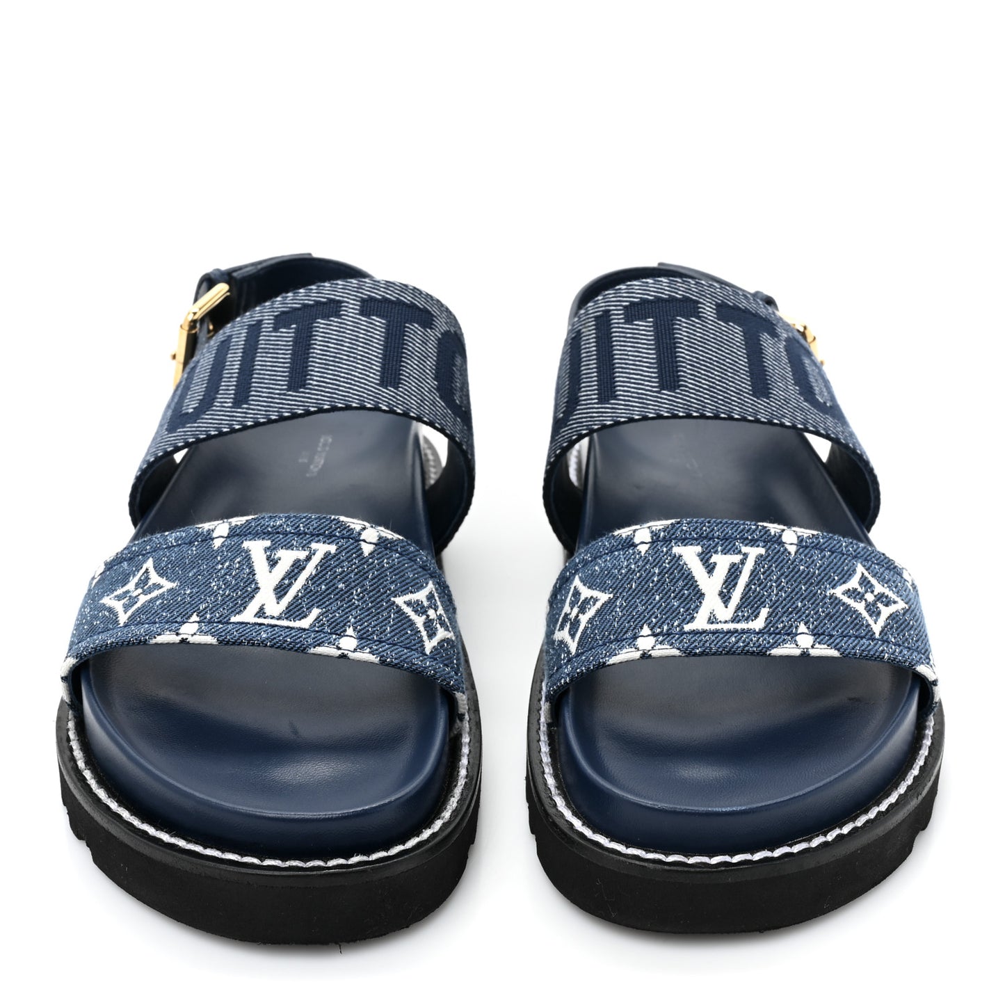 Monogram Denim Paseo Flat Comfort Sandals 38.5 Navy Blue