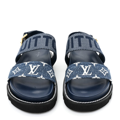 Louis Vuitton Monogram Denim Paseo Flat Comfort Sandals 38.5 Navy Blue 2 of 13