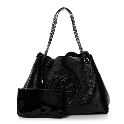 Gucci Patent Shearling Large Soho Chain Shoulder Bag Black 3 of 11