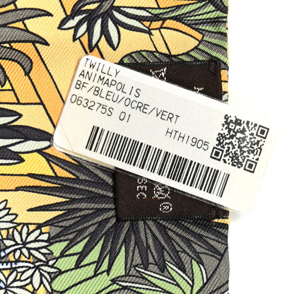 Hermes Silk Animapolis Twilly Ocre Bleu Vert 4 of 4