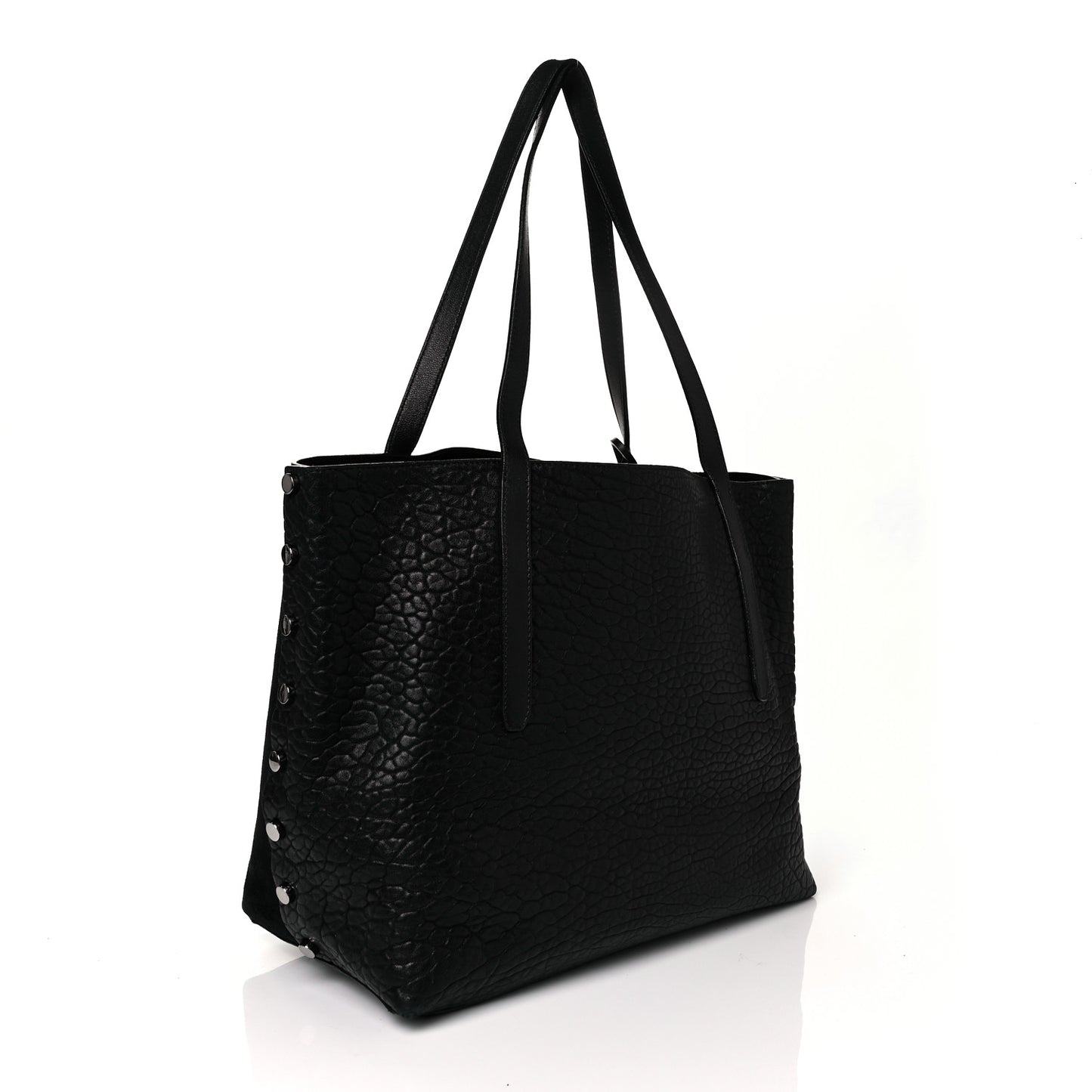 Suede Grained Calfskin Twist East West Tote Steel Black