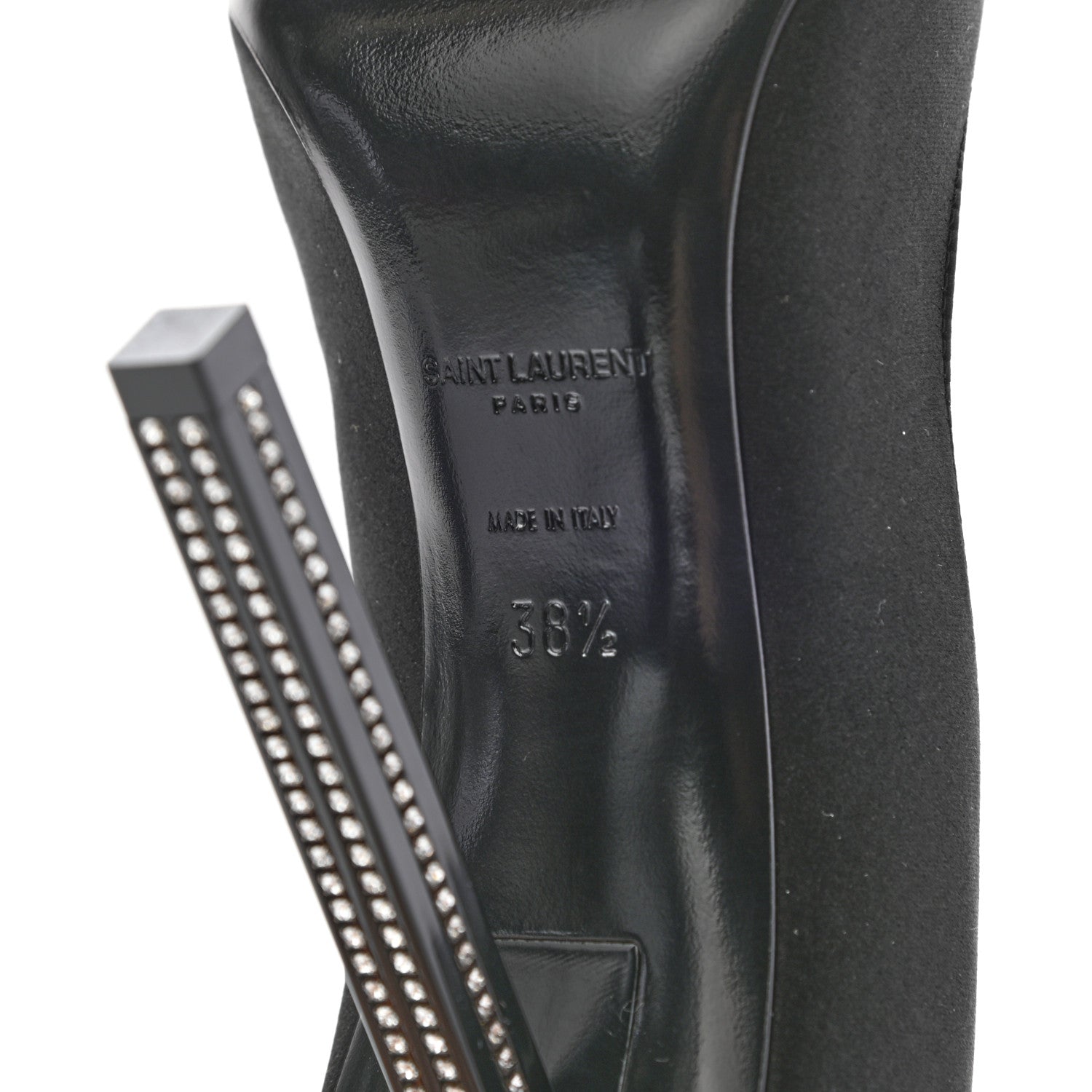 Saint Laurent Satin Crystal Embellished Tower 110 Pump 38.5 Black 6 of 8