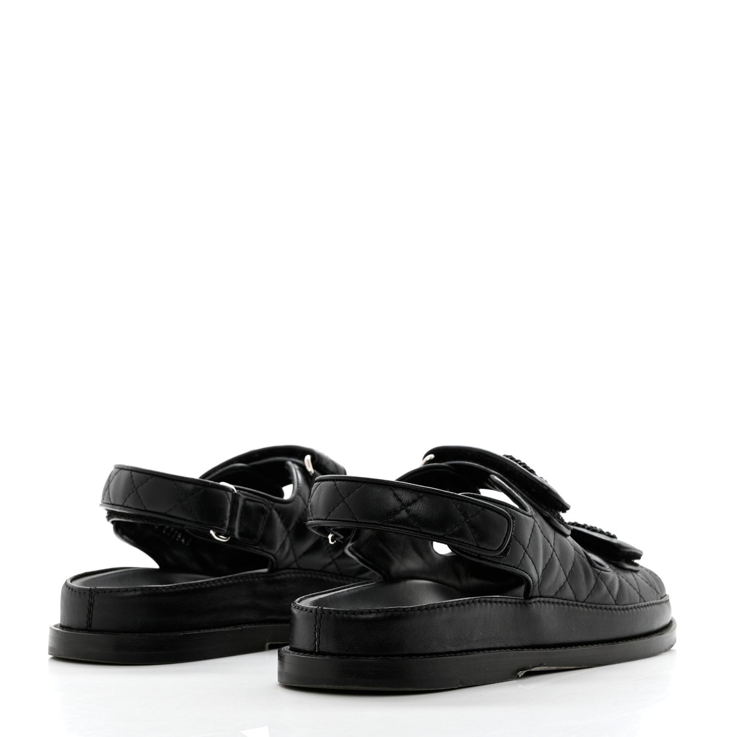 Lambskin Quilted Velcro Dad Sandals 37 So Black