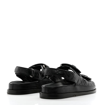 Chanel Lambskin Quilted Velcro Dad Sandals 37 So Black 4 of 9