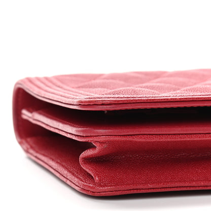 Chanel Caviar Quilted Boy Wallet On Chain WOC Red 9 of 16